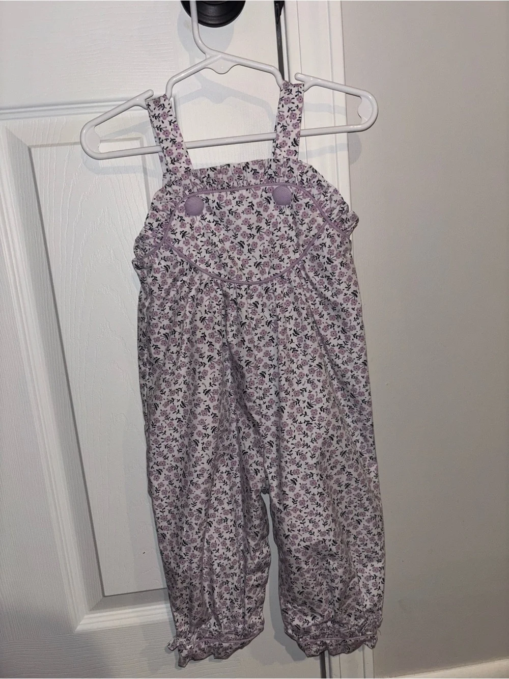 Lilac Floral Cotton Overalls for Kids with Buttoned Bib